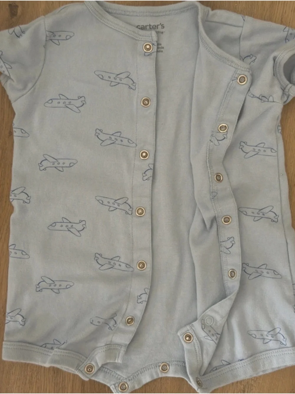 Carter's Light Blue Short-Sleeve Airplane One-Piece